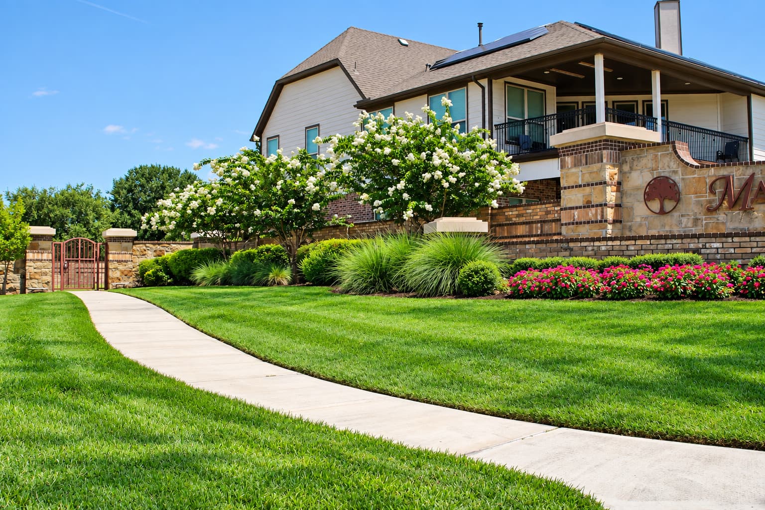 Client-supplied photograph of landscaped grounds at Marshall Oaks.